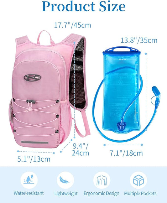 Hydration Backpack with 2L Water Bladder, Hiking Water Backpack for Men Women with Phone Pocket and Helmet Holder