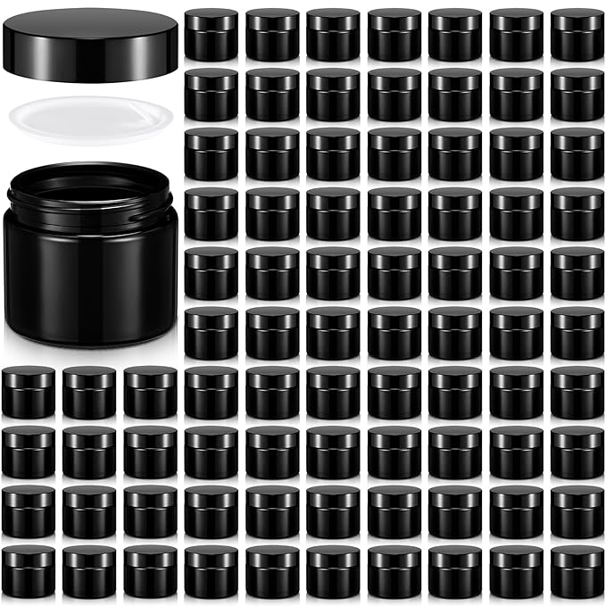Domensi 72 Pcs 2 oz Glass Jars with Lids Travel Size Round Leakproof Empty Cosmetic Jars with Inner Liners Lid for Storing Makeup Lotions Face Cream Ointments Candle DIY Making (Black)