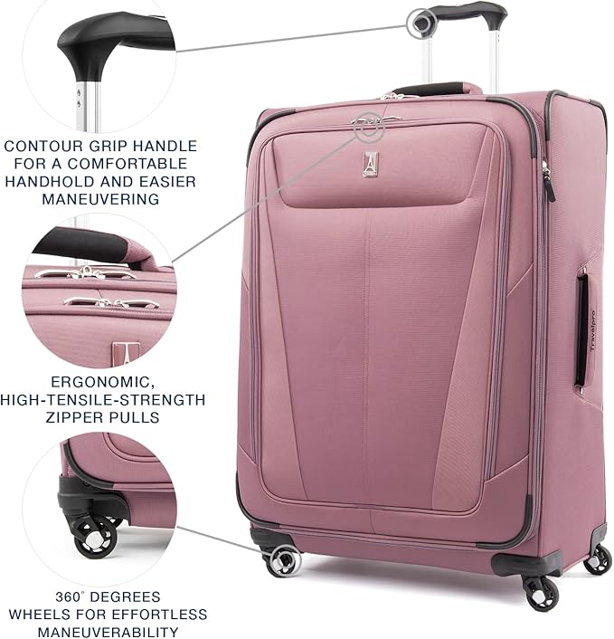 Travelpro Maxlite 5 Softside Expandable Checked Luggage with 4 Spinner Wheels, Lightweight Suitcase, Men and Women, Dusty Rose Pink, Checked Large 29-Inch