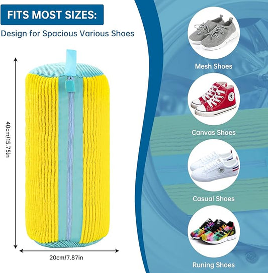 2 Pack Shoe Washing Machine Bag, Reusable Laundry Shoe Bag for Washer and Dryer, Sneaker Washing Machine Bags with Edge Protection, Shoes Washing Bag for Most Shoe Types (Yellow)