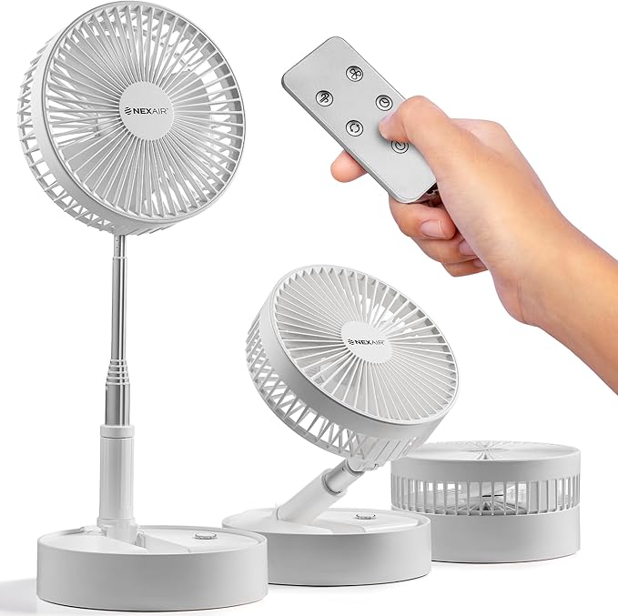 8" Foldable Fan, Oscillating 4 Speed Portable Fan Adjustable Height 14”–40", Remote Controlled folding Fan with 10,000mAh Rechargeable Battery, Quiet Floor Fan For Bedroom, Great Fan For Travel