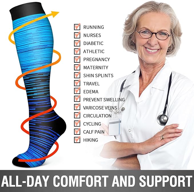 Bluemaple 6 Pack Copper Compression Socks for Women and Men Circulation-Best Support for Medical, Running,Nursing,Athletic