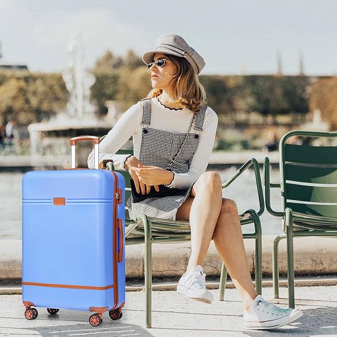 Krute Checked Luggage 24 inch Suitcases with Wheels TSA Approved PC+ABS Lightweight Hard Side Suitcase (LightBlue)