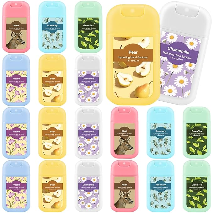 24 Pack Cute Hand Sanitizer Spray Bulk Scented Hydrating Hand Sanitizers Travel Size Refillable Power Mist Pocket Portable for Travel Dinner Party Gym Partner Colleague Family Gifts