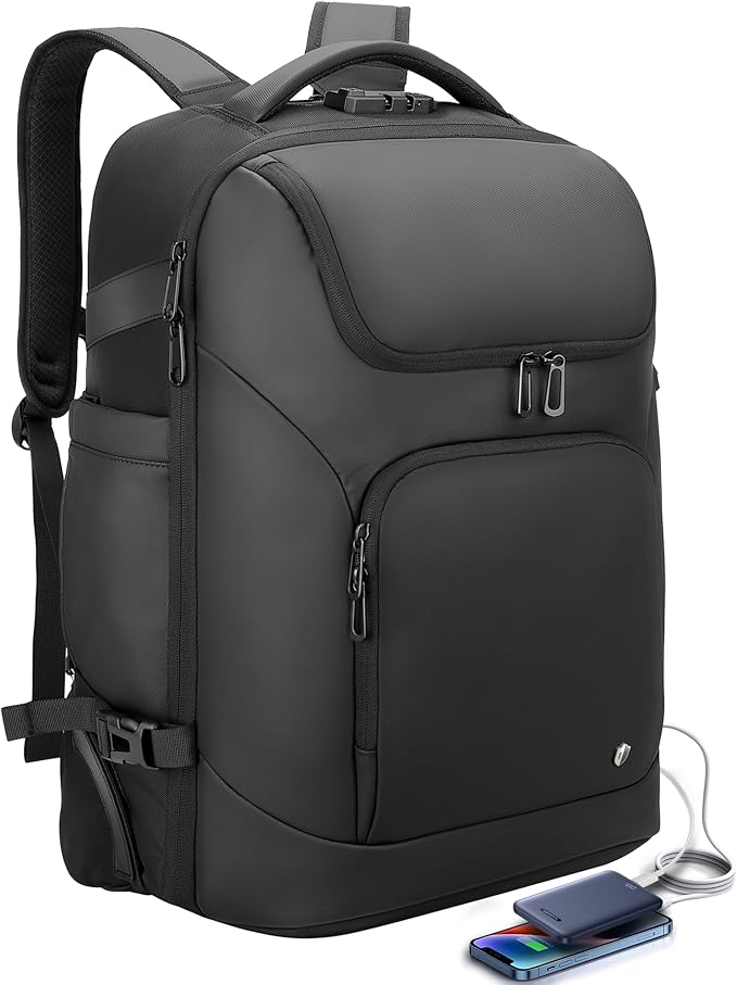 Backpack for Men,17.3" Anti Theft Convertible Laptop Backpack with Wheels,50L Rfid Personal Item Wheeled Backpack for Travel Business Work, Black