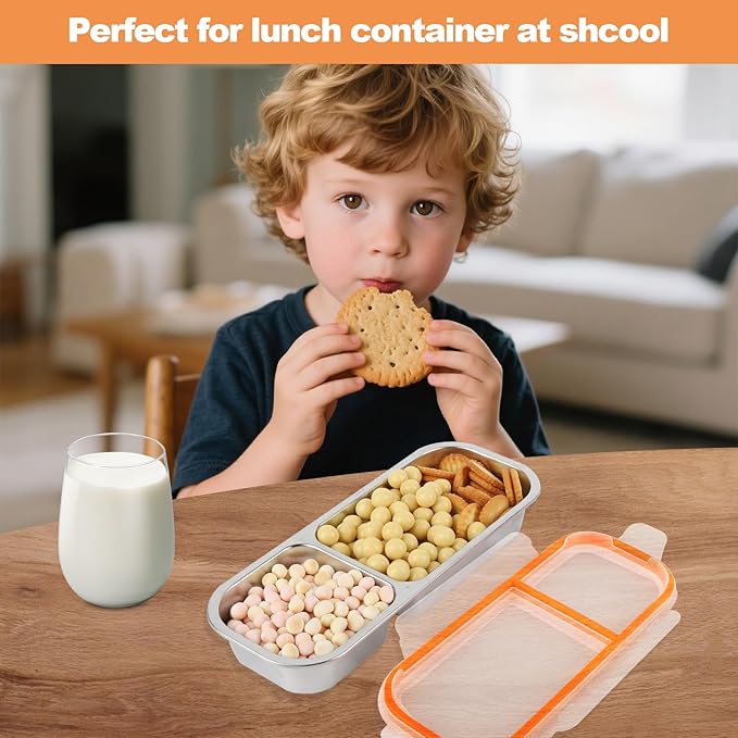 zenjarigily Stainless Steel Snack Containers with Lids, Double Compartment Leakproof Reusable Snack Box for Nuts, Fruits- Divided Grab & Go Container for School, Office, Travel