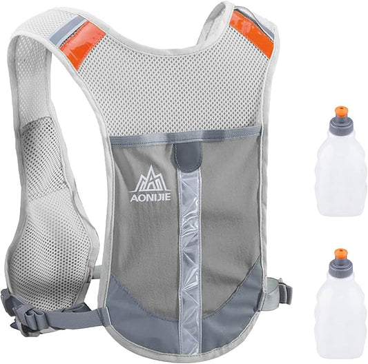 YAPJEB Ultralight Running Vest Women Men Reflective Breathable Hydration Backpack with Water Bottles for Hiking Camping Marathon Cycling Race