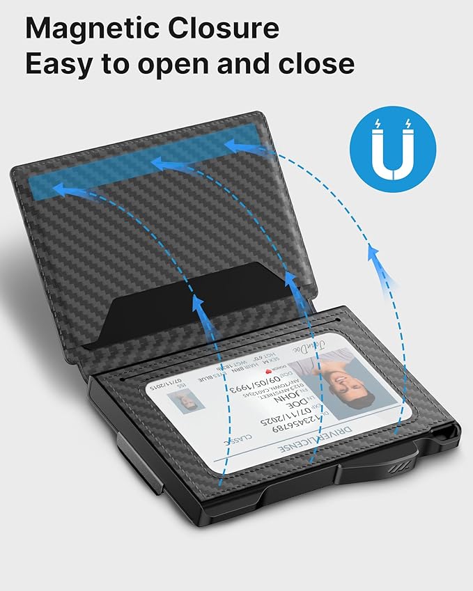 typecase AirTag Wallet for Men: Pop Up Card Case, Secure Holder for Apple Air Tag, Premium Leather, Smart, RFID Blocking, Slim, Minimalist, 13 Cards Capacitiy | ID Window | Money Clip (Carbon Fiber)