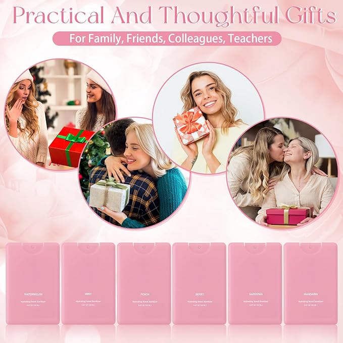 6 Pcs Hand Sanitizer Mist Spray Pink Perfume Hydrating Hand Sanitizer Spray Travel Size Pocket Refillable for Women Adults Teacher Guests Coworker New Year Gift