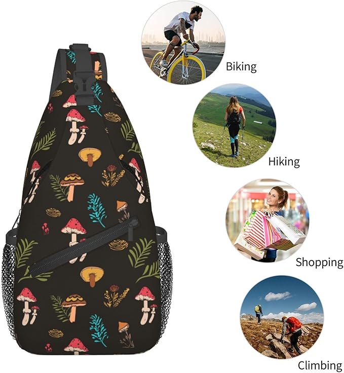Botanical Mushroom Sling Backpack Crossbody Bag Casual Chest Bags Travel Hiking Daypack Shoulder Bag for Women Men