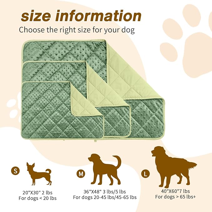 yescool Weighted Blanket for Dogs, 3 lb Thunder Blankets Shirt for Dogs, 36 x 48 inch Medium Puppy Blanket for 20-45lb, Weighted Pet Blankets for Thunderstorms, Fireworks and Construction Noise, Moss