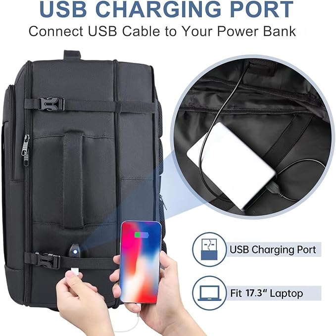 Carry On Backpack, 50L Travel Backpack, Luggage Backpack TSA Flight Approved Laptop Backpack for Men & Women, Large Expandable 40L Daypack Lightweight Business Weekender Bag, Black