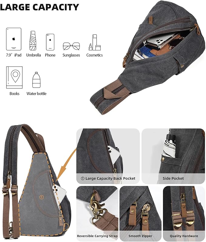 KL928 Canvas Sling Bag - Small Crossbody Backpack Shoulder Casual Daypack Rucksack for Men Women(Large Version)