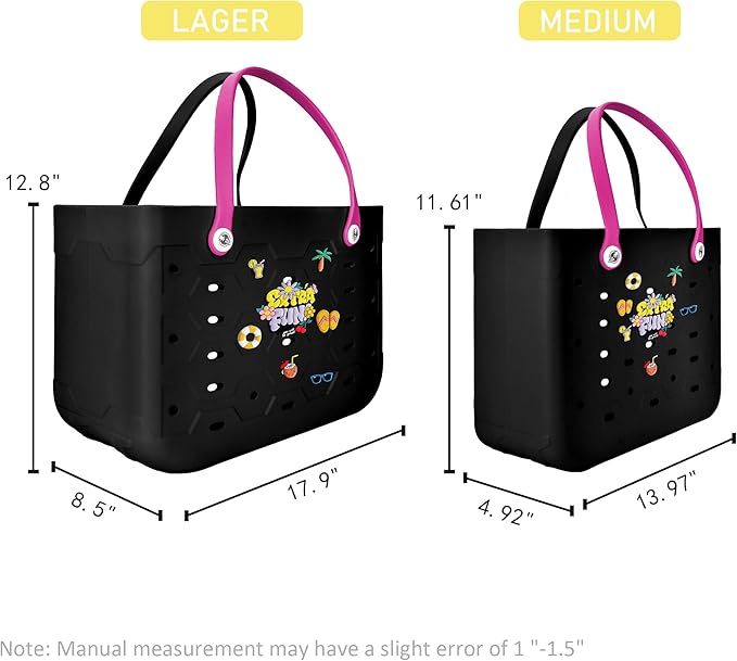 2-Piece Tote Bag Set, Waterproof Rubber Beach Bag with Summer Pattern, Medium & Large Handbag for Pool, Beach, Boat