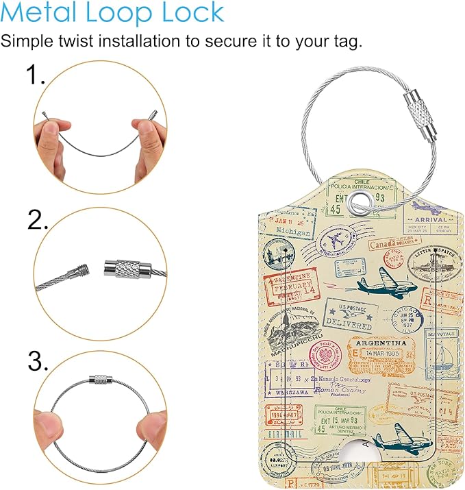 Fintie Luggage Tags, Privacy Cover ID Label with Stainless Steel Loop and Address Card for Travel Bag Suitcase - Postmark (2 Piece)