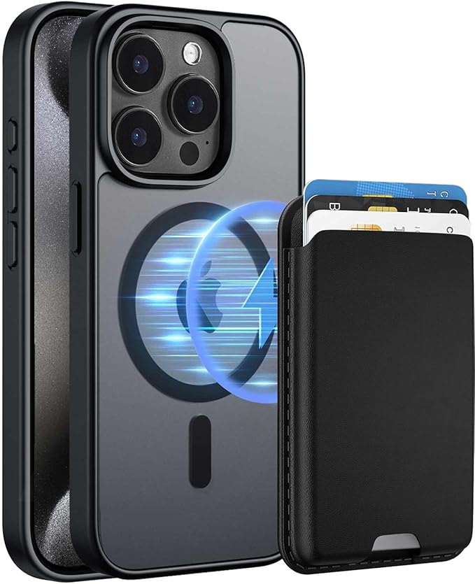 Ntwinro Magnetic for iPhone 15 Pro Case (Compatible with MagSafe) with Detachable Wallet & Card Holder for 3 Cards [RFID Blocking] Military Grade Protective Slim Phone Cover, Black