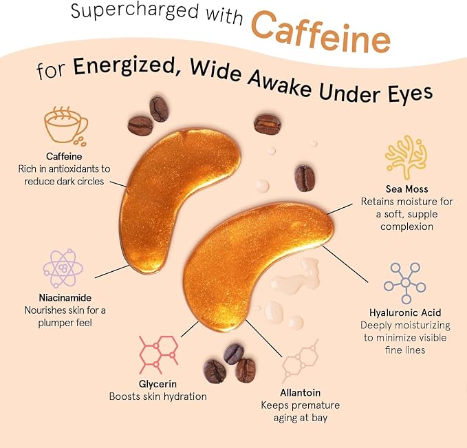 grace & stella Caffeine Under Eye Patches - Awakening Eye Patches for Puffy Eyes and Dark Circles - Under Eye Mask Patches with Niacinamide & Hyaluronic Acid - Vegan, Holiday Gift (Bronze, 6 Pairs)