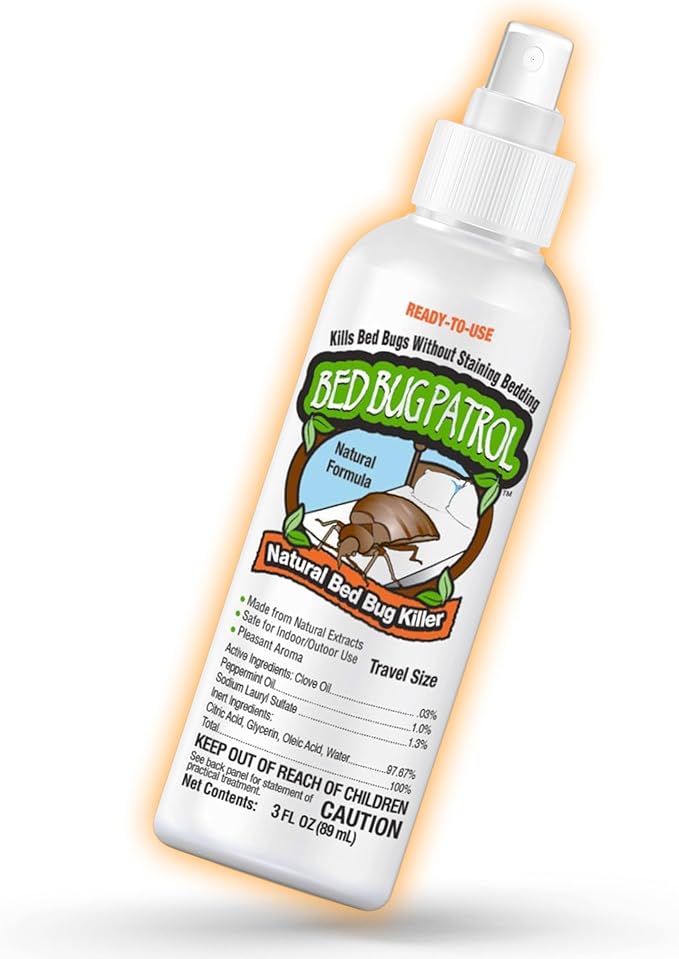 TSA Approved Bed Bug Spray 3oz – Natural Plant-Based Killer for Luggage, Travel, Hotels, Airbnb, Cars & Buses – Safe for Children & Pets – Compact On-The-Go Use – Bed Bug Patrol