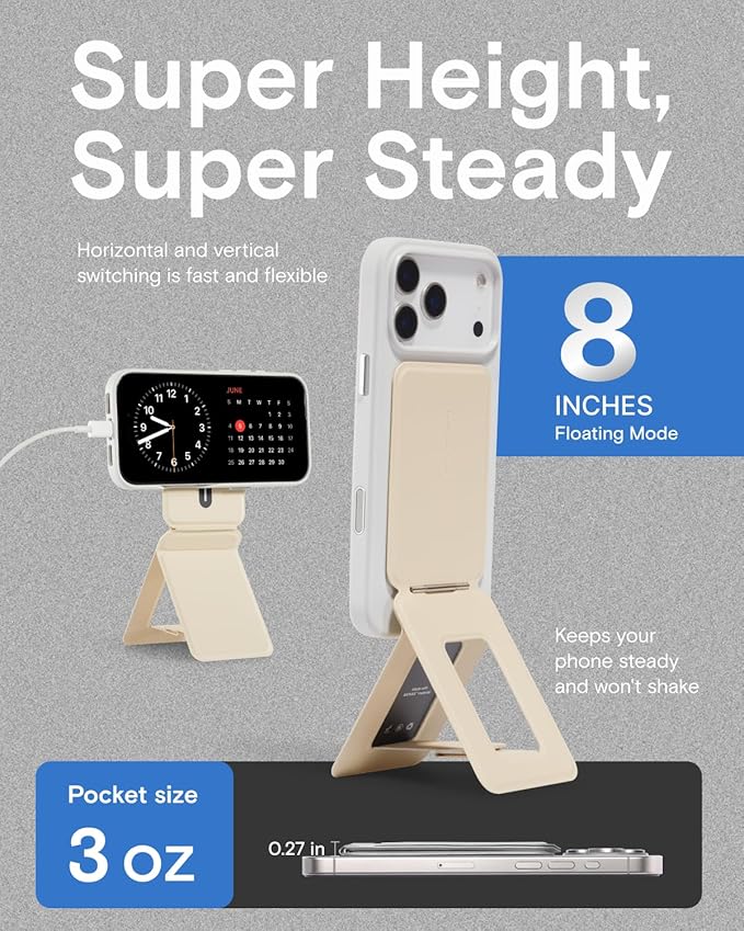 MOFT Phone Tripod Stand Selfie Stick for iPhone, Multi-Angles iPhone Stand, Lightweight & Portable Phone Holder, Strong Magnets, MOVAS Vegan Leather, Earthen Beige (Without Card Slot)