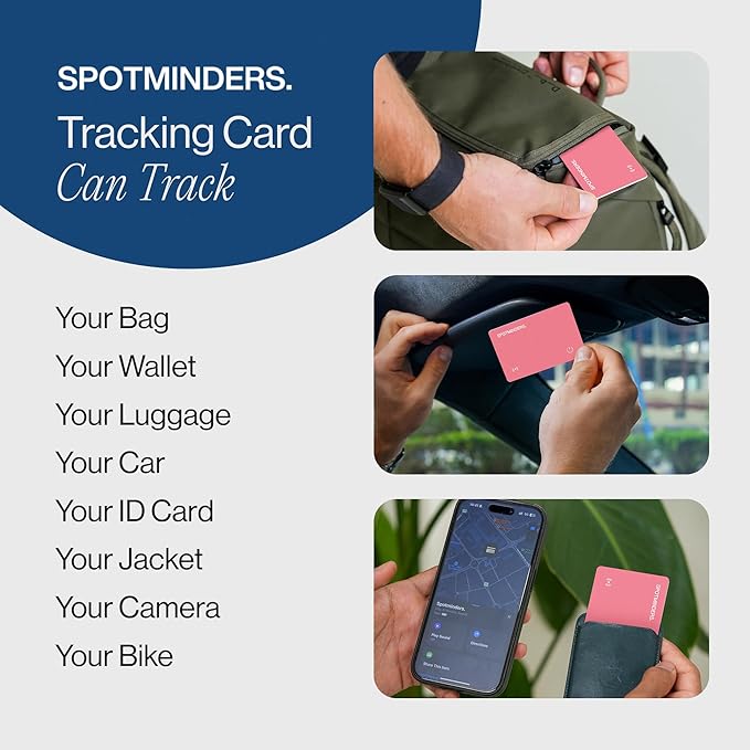 SPOTMINDERS Apple MFi Certified Wallet Tracker for Valentines Day Gifts for Women (iOS Only) Works with Apple Find My IP68 Rechargeable Tracking Card 0.07in Slim iPhone Item Finder for Luggage, Purse