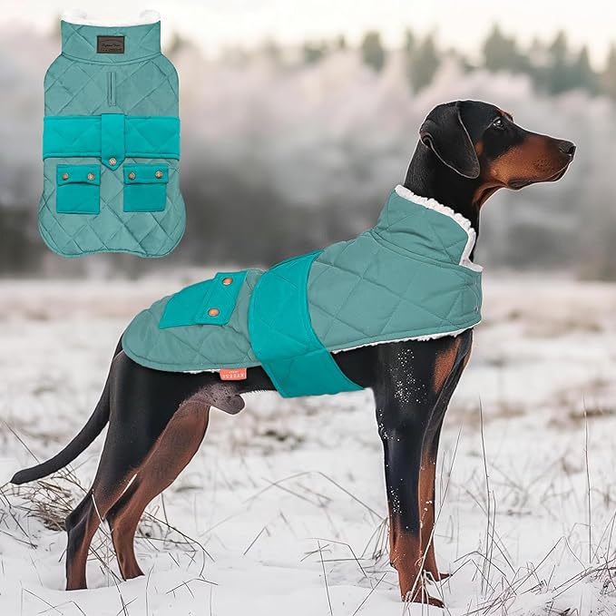 KYEESE Dog Coat Soft Pet Sweater with Leash Hole Thick Pet Winter Puffer Coat with Pocket Windproof Dogs Jacket with Fleece Lined Warm Pets Clothes for Cold Weather Waterproof Dog Coats for Large Dogs