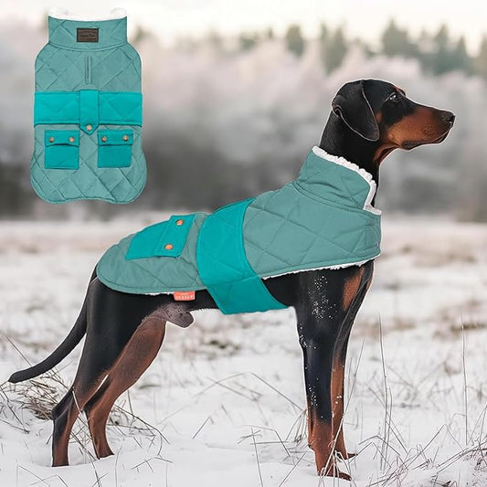 KYEESE Dog Coat Soft Pet Sweater with Leash Hole Thick Pet Winter Puffer Coat with Pocket Windproof Dogs Jacket with Fleece Lined Warm Pets Clothes for Cold Weather Waterproof Dog Coats for Large Dogs