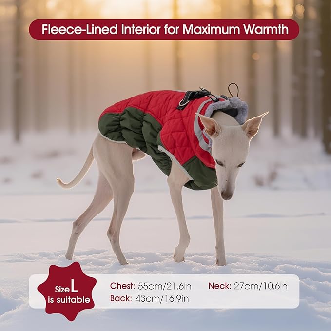 FUAMEY Dog Coat for Small Dogs,Waterproof Dog Winter Jacket with Harness Built in Puppy Cold Weather Coats Reflective Pet Vest with Zipper Warm Fleece Dogs Snowsuit Windproof Christmas XS