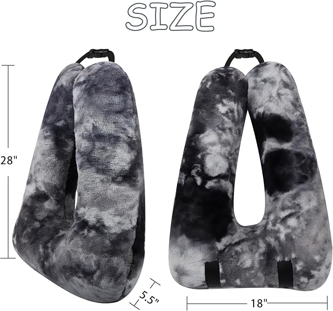 Kids Travel Pillow for Car Seat with Hand Muff, Cartoon Neck & Headrest Seat Belt Pillow for Car Road Trips Long-Distance Travel Sleeping Pillow for Adults and Children, Tie-dye - Ink Painting