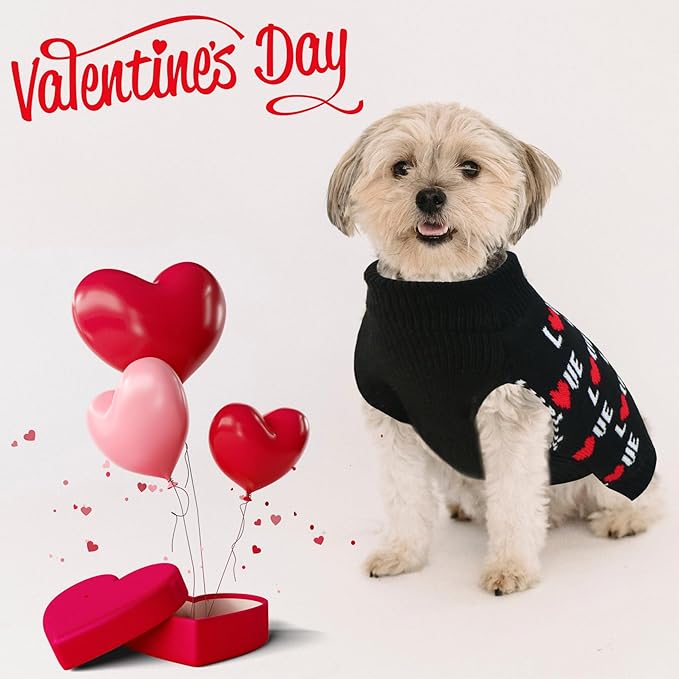 GOYOSWA Valentines Dog Sweater, Dog Valentines Clothes Outfit Knitted Sweaters for Small Medium Large Dogs Pets (Black Love, Large)