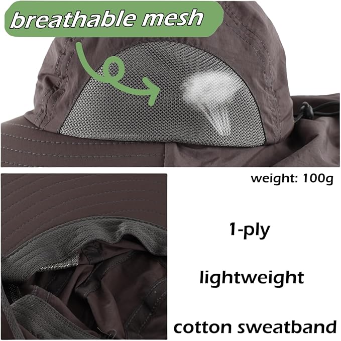 LLmoway Wide Brim Sun Hat with Neck Flap for Men Women Summer Outdoor UV Protection Breathable Fishing Hats with Strap