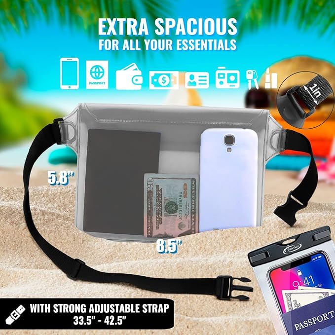 AiRunTech Waterproof Fanny Pack,Waterproof Phone Pouch for iPhone 15 14 13 12 11 Pro Max,IPX8 Waterproof Dry Bag for Snorkeling Beach Cruise Kayaking Pool Swimming(Phone Case + Waist Bag 2-Piece Set)