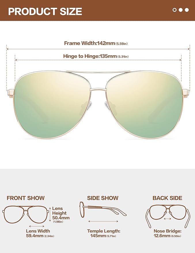 BIRCEN Polarized Aviator Sunglasses for Women : UV Protection Acetate Square Sunglass With Retro Classic Style