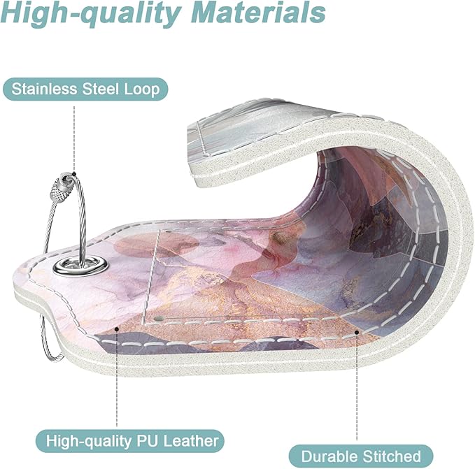 Rimilak 3 Pcs PU Leather Luggage Tags for Suitcase, Travel Cruise Luggage Tag with Privacy Flap, Name ID Label and Metal Loop for Women Men Baggage Handbag School Bag Backpack, Setting Sun