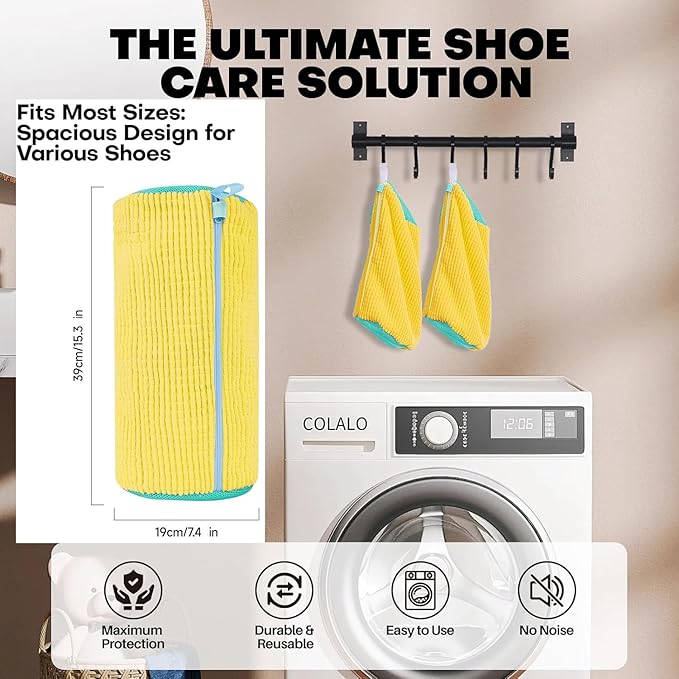 Laundry Shoe Bags for Washing Machine, 2Pcs Shoe Washing Bag Shoe Laundry Bag for Washer and Dryer Reusable Shoe Washing Bags Shoe Washing Machine Bag (Yellow-2Pcs)
