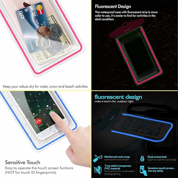 Universal Waterproof Phone Pouch - 4 Pack Phone Waterproof Pouch for iPhone 17 16 15 14 Pro Max Galaxy S24 Up to 7.2", IPX8 Waterproof Phone Case with Lanyard for Beach, Surfing, Snorkeling, Swimming