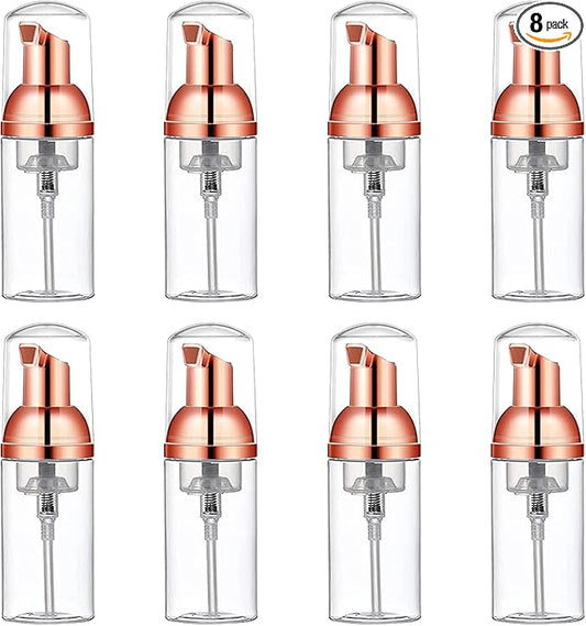 8 Pcs 1oz 30ml Plastic Foamer Pump Bottle Foam Dispenser Bottles Mini Liquid Foaming Bottles for Refillable Travel Hand Soap Foaming,Shampoo,Castile,Cleaning (Rose Gold+Clear)