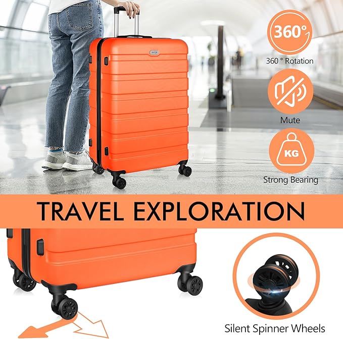 AnyZip Luggage PC ABS Hardside Lightweight Suitcase with 4 Universal Wheels TSA Lock Checked-Medium 24 Inch Orange