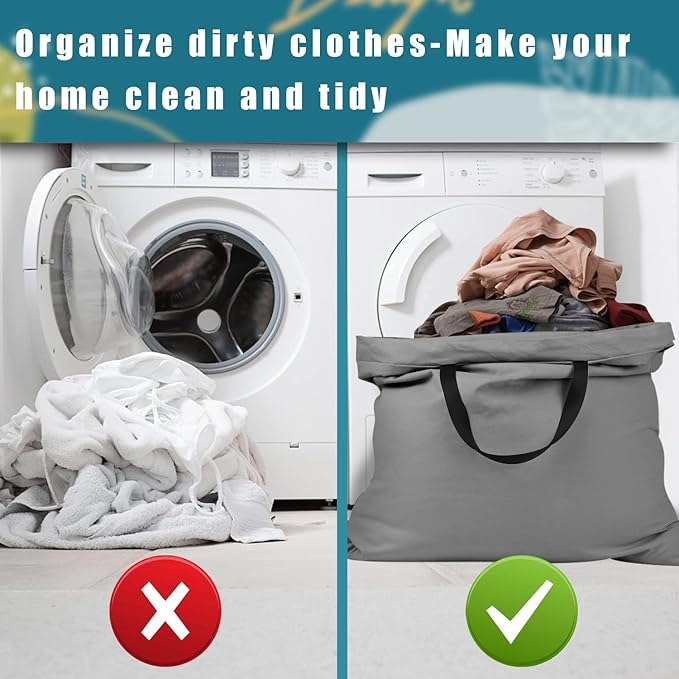 LOLOMLO Extra Large Canvas Laundry Bags with Handles & Drawstring Closure, Heavy Duty Tears Resistant Clothes Storage Travel Bags,25.5"x34",Dark Grey