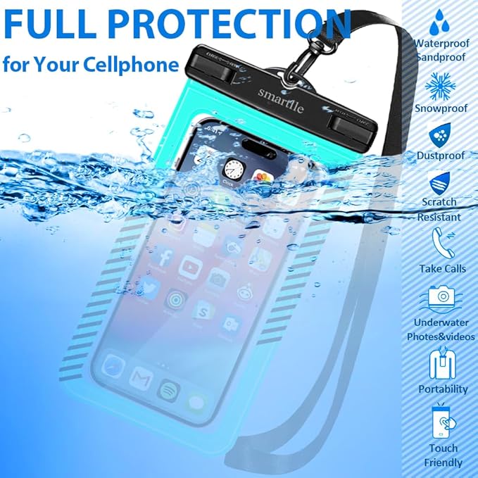 Waterproof Phone Pouches Bags Holder, Cell Phone Water Protectors 4 Pack for Swimming, IPX8 Waterproof Phone case Cover for iPhone 15 14 13 Pro Max 12 11, for Galaxy S24 S23 Ultra Up to 7"