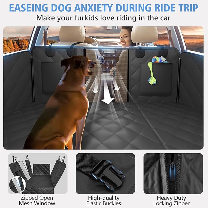 Back Seat Extender for Dogs, Dog Car Seat Cover for Back Seat Supports 420lbs, Hard Bottom Backseat Extender for Dogs, Waterproof Dog Hammock for Car, SUV, Truck Black