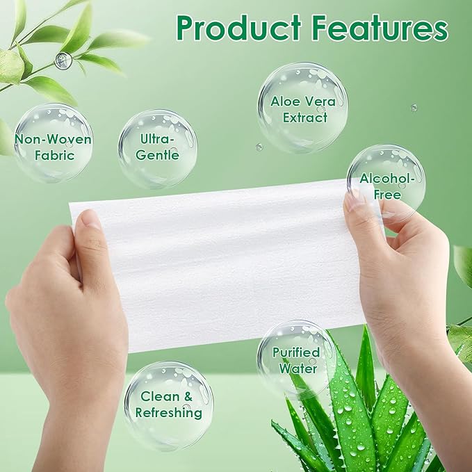 300 Pack Wet Wipes Individually Wrapped, Aloe Vera Hand Wipes, Wet Wipe Bulk Individual Hand Wipe,Travel Size Wipes Quick Hands Cleaning for Travel Wedding Restaurant Barbecue(Green)