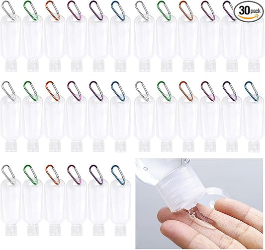 30 Pcs Hand Sanitizer Keychain,1.7oz Refillable Travel Refillable Travel Bottles Containers,Portable Liquid Squeeze Containers for Toiletries(Bottle + Lid + Hook)