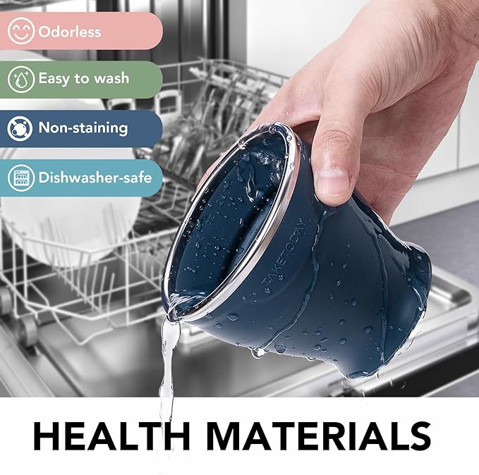 TakeToday 4PCS Collapsible Travel Cup - Silicone Foldable Water Cup, BPA-Free with Lid & Waterproof Bag - Drinking Cup Set for Camping, Outdoors & International Travel