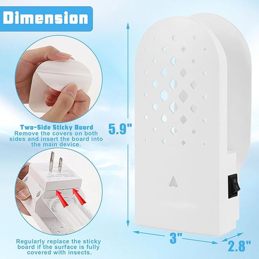 2 Packs Plug-in Mosquito Traps with 10 Glue Boards, Indoor Wall Insect Catchers with 365nm Blue-Violet Lights for Mosquitos, Moths, Fruit Flies, Gnats and Other Small Flying Bugs