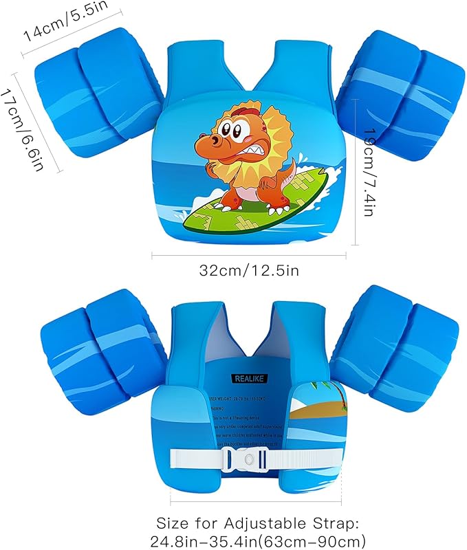 REALIKE Kids Swim Vest for Toddler Floaties Swimming Aids with Shoulder Harness Arm Wings for Children/Infant/Baby,Sea Beach/Pool/Lake, Suitable for 28-70lbs Boys/Girls
