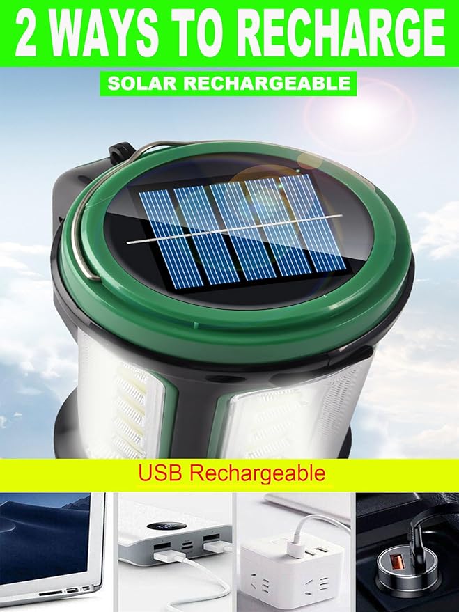 SUYOOULIN LED Searchlight Spotlights Lantern, Solar Rechargeable Super Bright 10000LM Handheld LED Flashlight, Multifunction Camping Lantern Work Light, 6 Light Modes, Waterproof