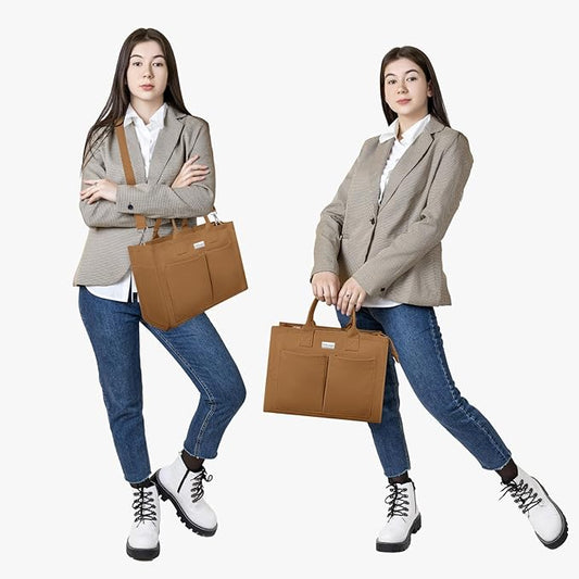 TOPDesign Heavy-Duty Canvas Tote Bag for Women, Adjustable Crossbody/Shoulder Handbag with 9 Pockets, Everything Tote