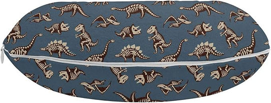 Ambesonne Cartoon Travel Pillow Neck Rest, Disparate Fossil Dinosaurs Skeletons Jurassic Period, Memory Foam Traveling Accessory for Airplane and Car, 12", Seal Brown Slate Blue
