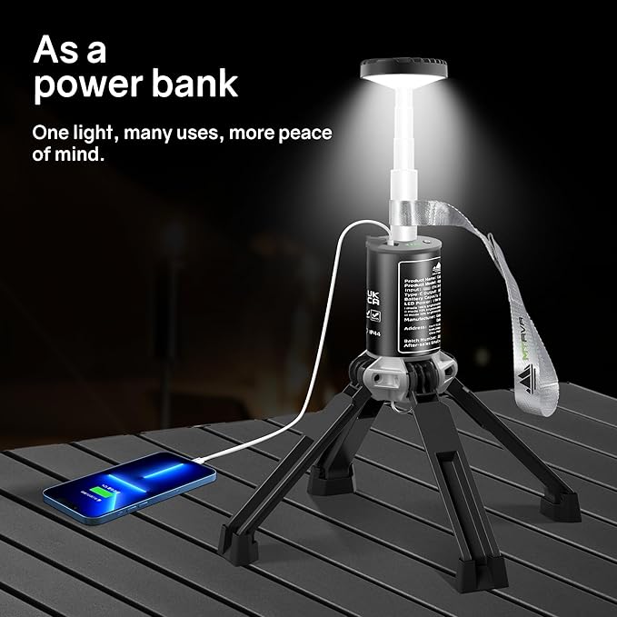 Telescopic Camping Light, Rechargeable Camping Lantern with 20000mAh Battery, Portable Camp Light Outdoor Waterproof with 3 Modes, Camping Light for Emergency, Camping, Hiking(Bag Included)