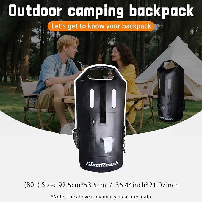 80L Dry Bag for Men - Heavy Duty Waterproof Backpack, Large Roll Top Rip-Resistant Rucksack for Kayaking, Camping, Boating, Hiking, Fishing & Travel with 2L dry bag